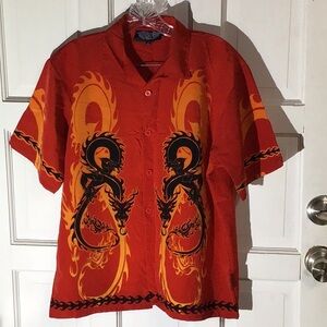 Dragon Flame Kids Button Down Short Sleeve Shirt